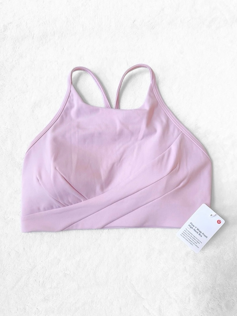 NWT Lululemon Flow Y Wrap-Front High-Neck Bra – Pink Peony – Size 4